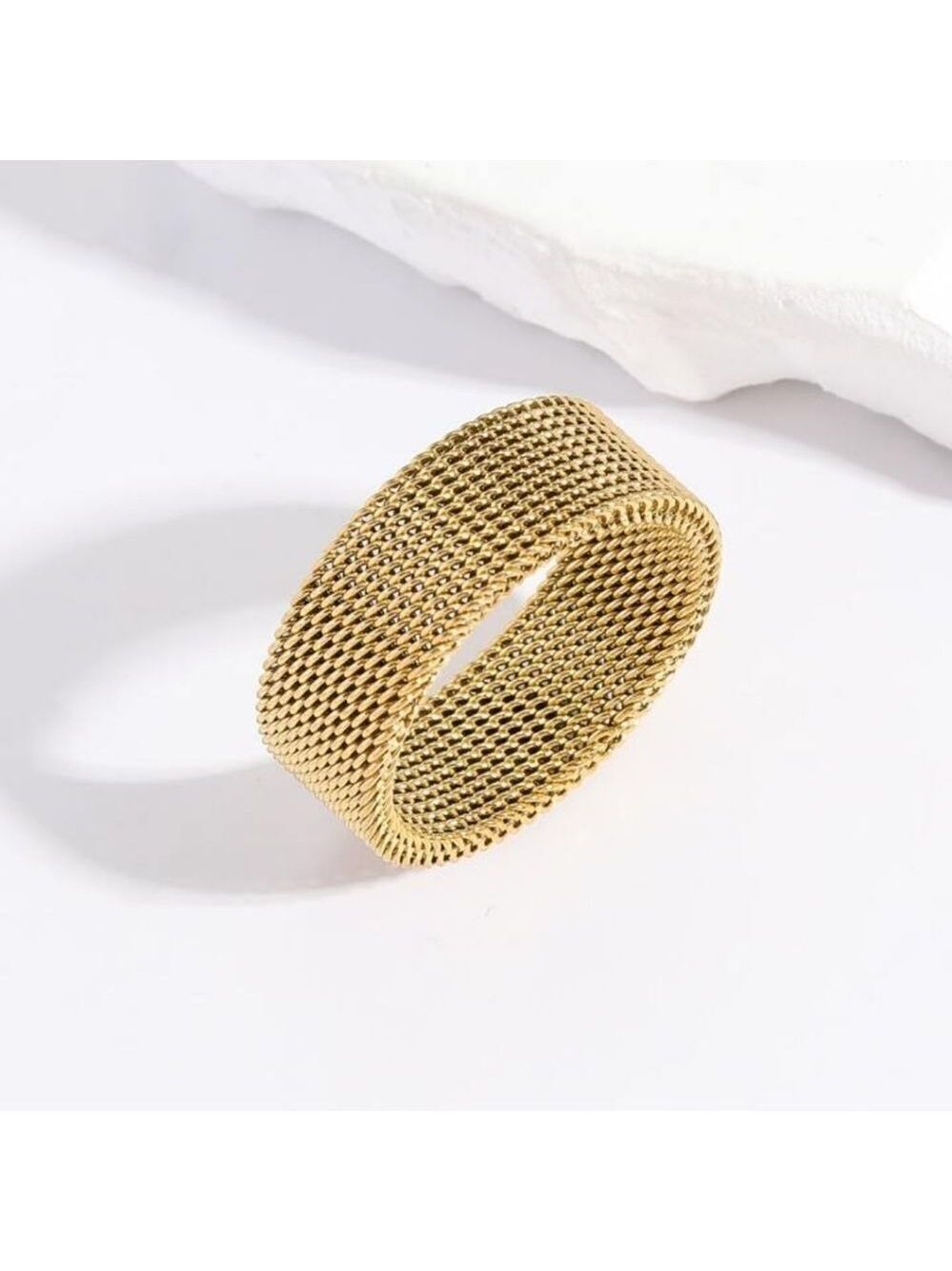 Neutral Style Unisex Gold Tone Titanium Steel Woven Mesh Ring